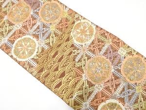 変わり格子に華紋・青海波模様織り出し　袋帯